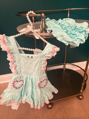Love and Grow Aqua Ruffle Heart Pocket Baby Dress Set